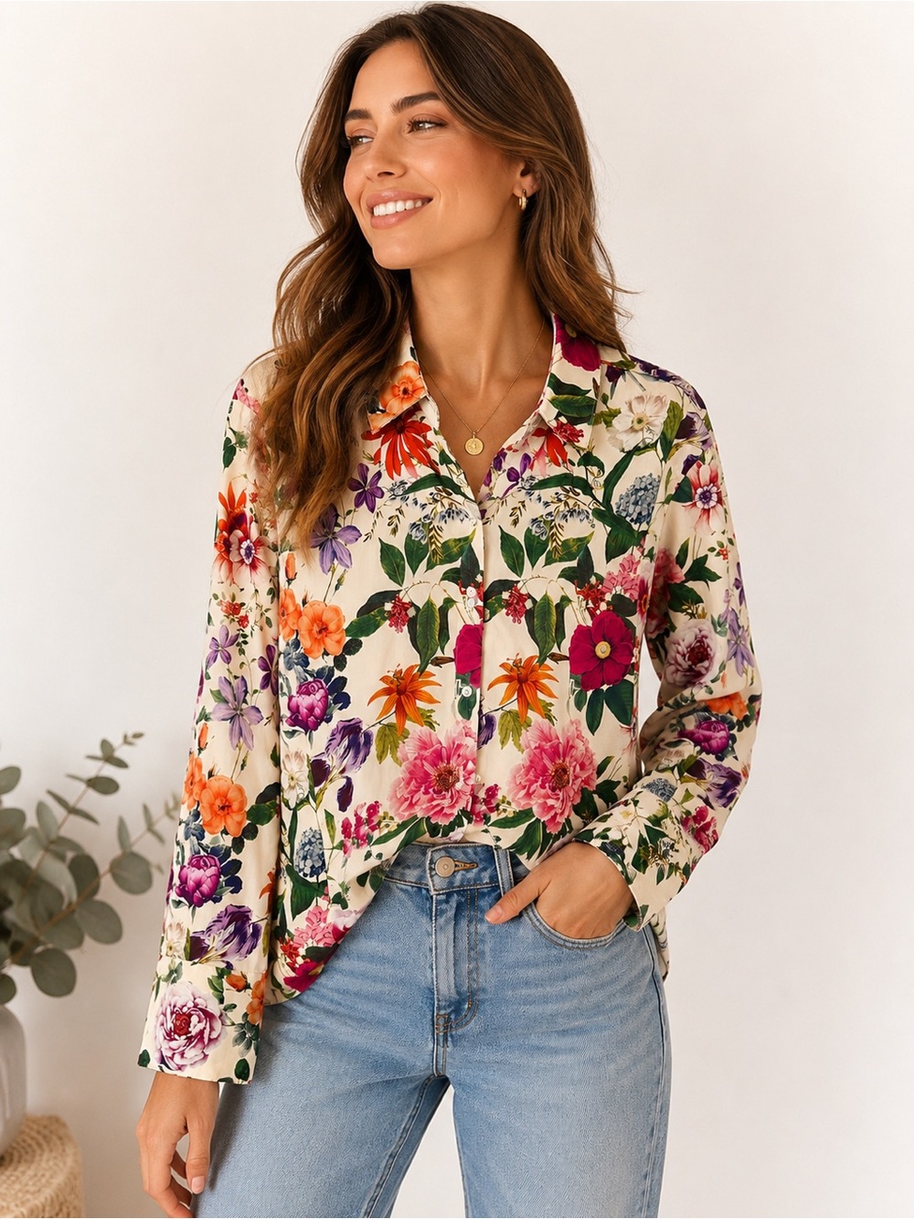 Philosophy Cotton Botanical Floral Button Down Blouse Shirt Medium  Cottagecore
